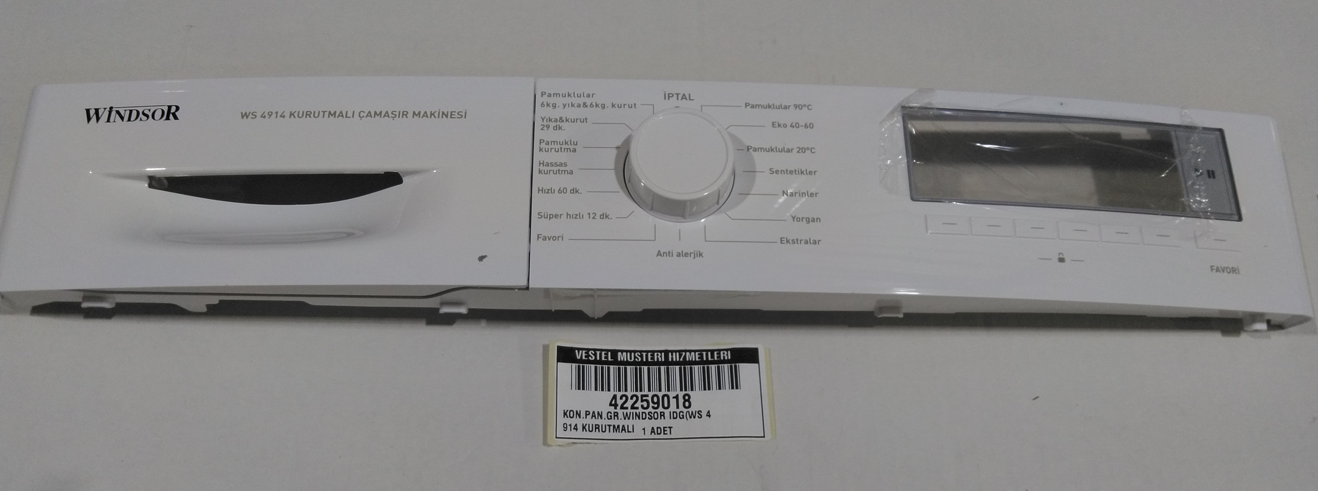 VESTEL WS 4914 Kurutmalı Çamaşır Makinası Kontrol Paneli